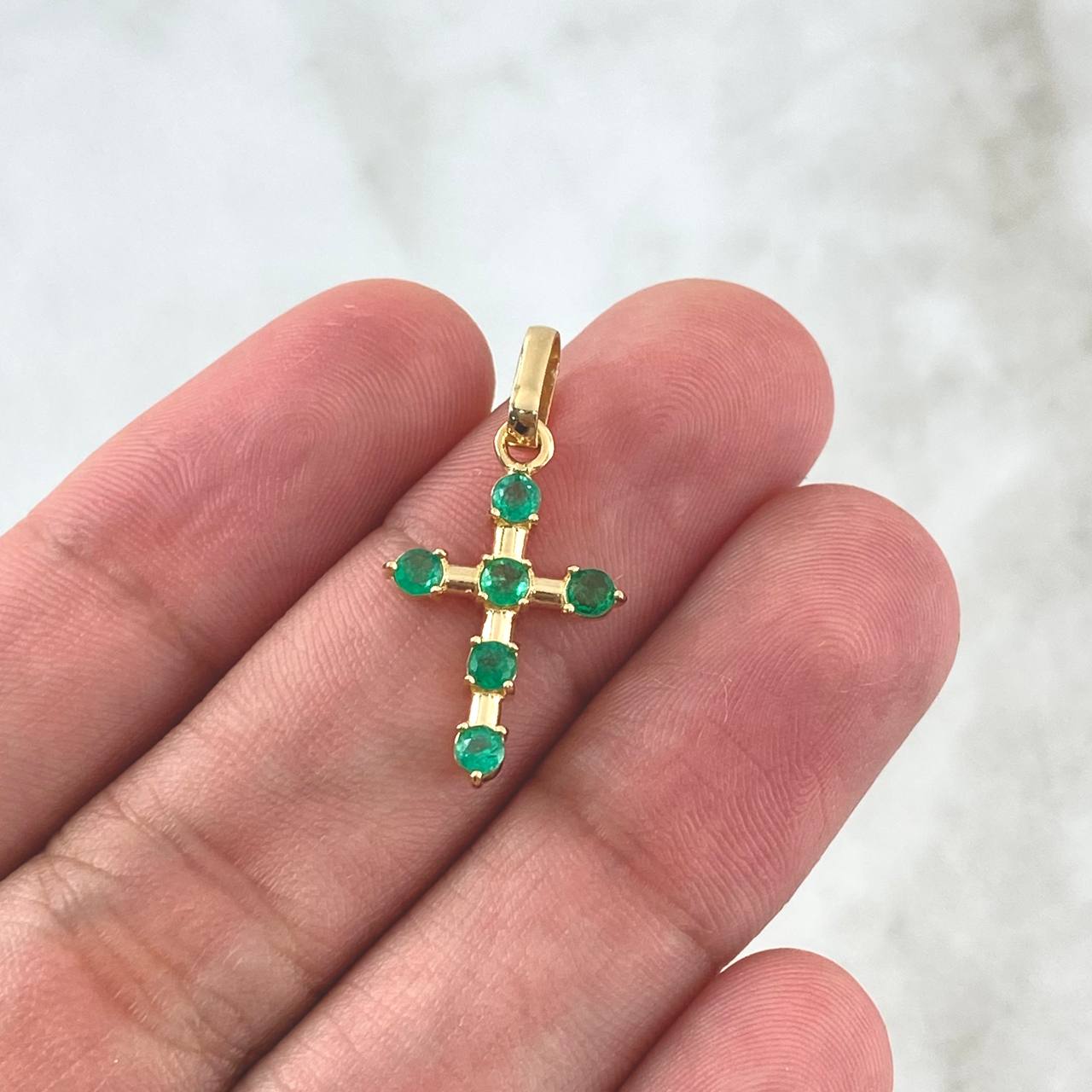 Pendant Baculada Cross 1.35gr / 2.5cm / Emeralds 37Pts 18K Yellow Gold (Jewel) ©
