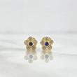 Stud Earrings Flor Sakura 0.7gr / 6mm White Zircons Royal Blue 18K Yellow Gold