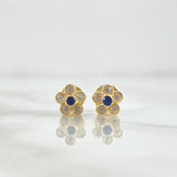 Stud Earrings Flor Sakura 0.7gr / 6mm White Zircons Royal Blue 18K Yellow Gold