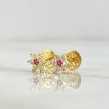 Stud Earrings Snow Flower 0.75gr / 5mm White Zircons Fuchsia 18K Yellow Gold