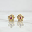 Topos Flor Sakura 0.7gr / 6mm Circones Blancos Y Fucsia Oro Amarillo 18K ©