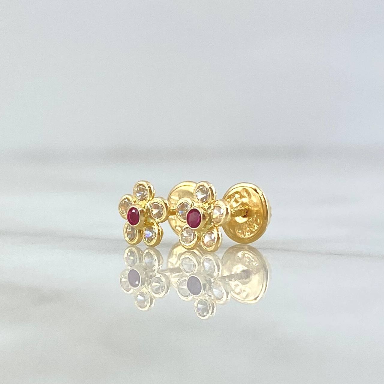 Topos Flor Sakura 0.7gr / 6mm Circones Blancos Y Fucsia Oro Amarillo 18K ©