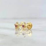 Topos Flor Sakura 0.7gr / 6mm Circones Blancos Y Fucsia Oro Amarillo 18K ©