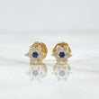 Stud Earrings Snow Flower 0.75gr / 5mm White Zircons Royal Blue 18K Yellow Gold