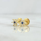 Stud Earrings Snow Flower 0.75gr / 5mm White Zircons Royal Blue 18K Yellow Gold