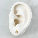Stud Earrings Snow Flower 0.75gr / 5mm White Zircons Royal Blue 18K Yellow Gold