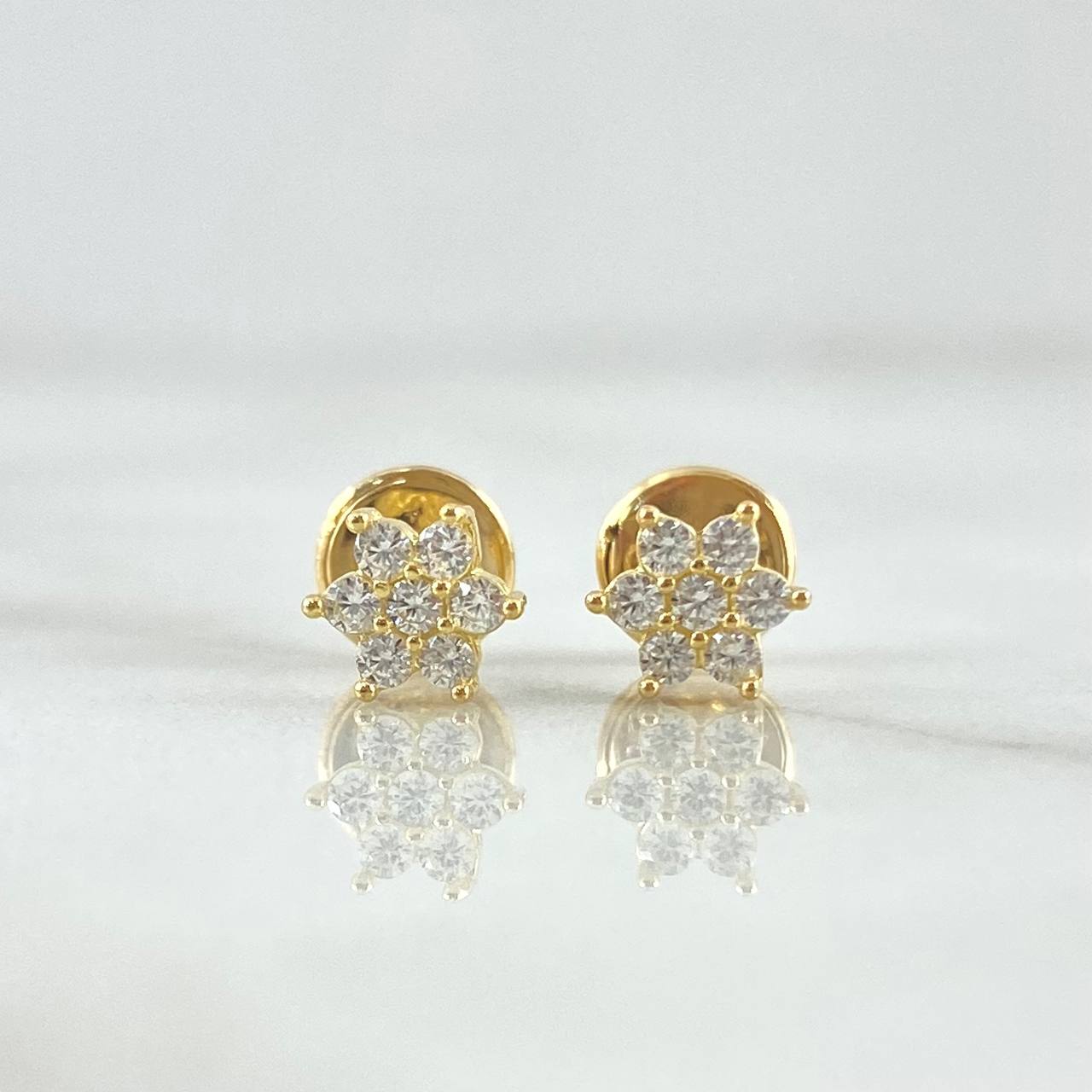 Topos Flor Nevada 0.75gr / 5mm Circones Blancos Oro Amarillo 18K