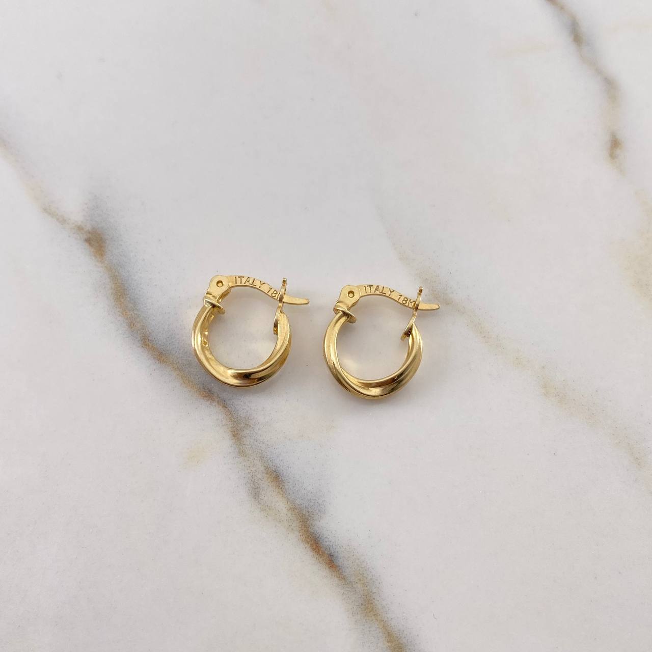 Hoop Earrings Fairy 1.5gr / 1.4cm / Striped 18K Yellow Gold #