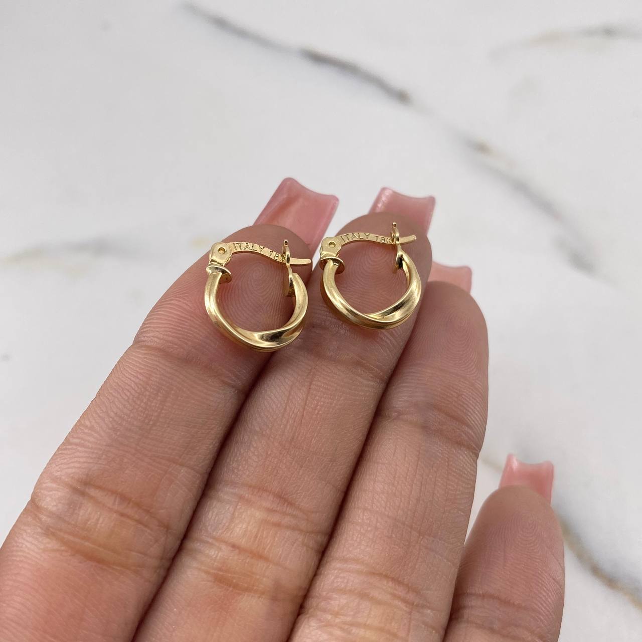 Hoop Earrings Fairy 1.5gr / 1.4cm / Striped 18K Yellow Gold #