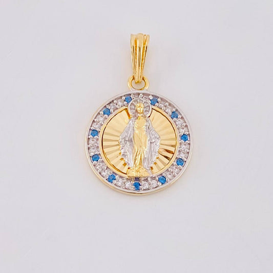 Pendant Virgin of the Miraculous 2.5g / 1 in Two Golds Yellow White 18K