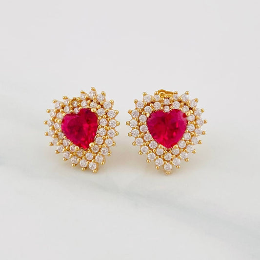 Stud Earrings Sparkle Heart 4.05g / in / 12.6mm Yellow Gold 18K