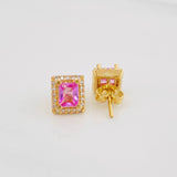Stud Earrings Square Halo 2.55g / in / 7.1mm Yellow Gold 18K