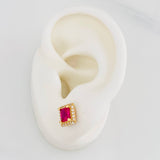 Stud Earrings Square Halo 2.6g / in / 7.17mm Yellow Gold 18K