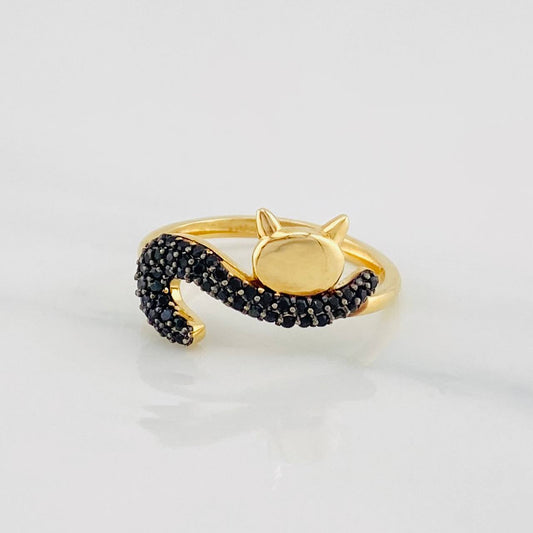Cat Ring 1.95g / Size 6 1/4 Two-Tone Black Yellow 18K Gold
