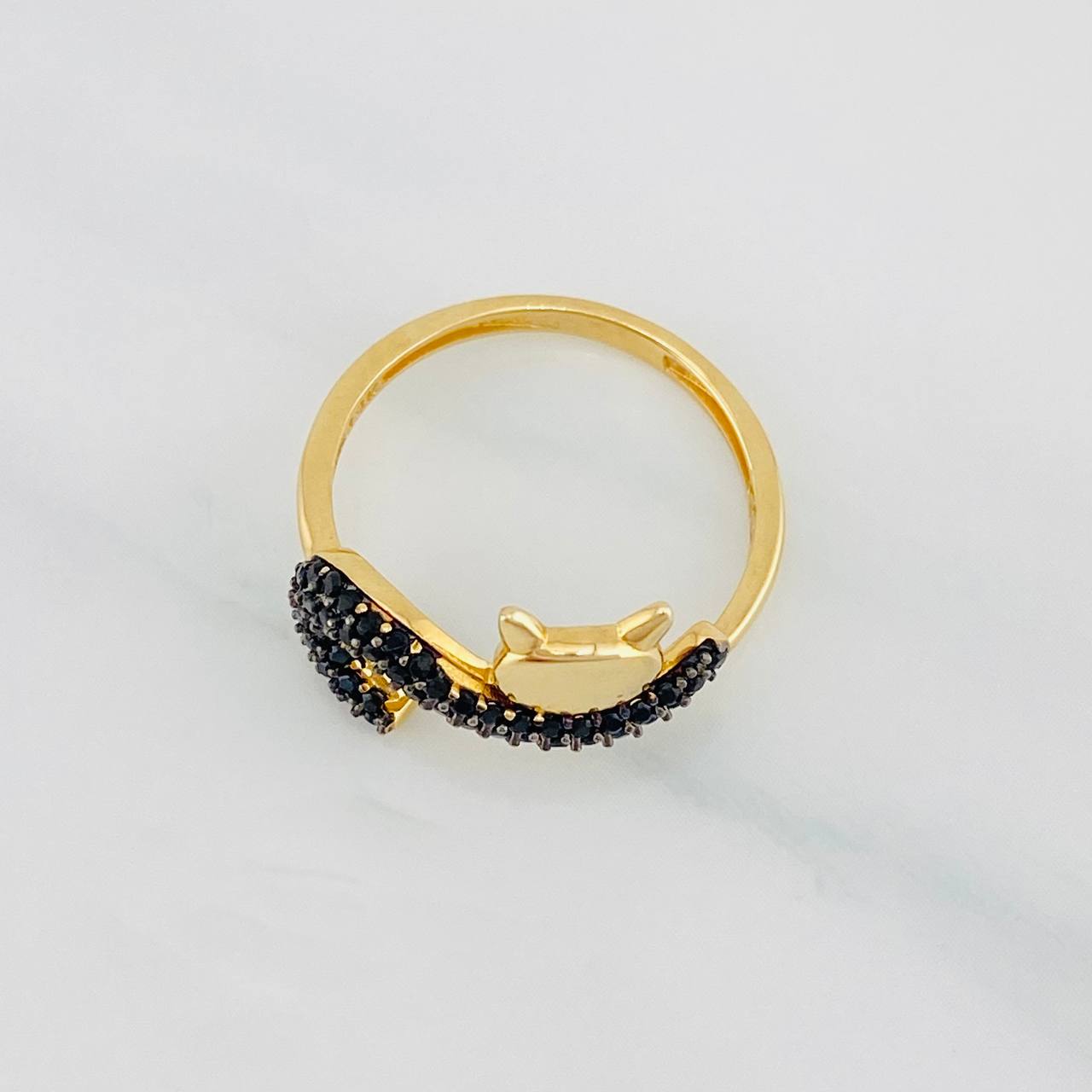 Cat Ring 1.95g / Size 6 1/4 Two-Tone Black Yellow 18K Gold