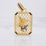 Dije Placa Malla San Miguel Arcangel 21.9g / 2 1/4 in Dos Oros Negro Amarillo 18K