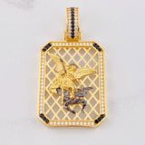 Dije Placa Malla San Miguel Arcangel 21.9g / 2 1/4 in Dos Oros Negro Amarillo 18K
