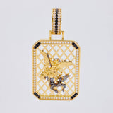 Dije Placa Malla San Miguel Arcangel 21.9g / 2 1/4 in Dos Oros Negro Amarillo 18K