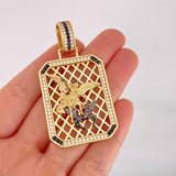 Dije Placa Malla San Miguel Arcangel 21.9g / 2 1/4 in Dos Oros Negro Amarillo 18K