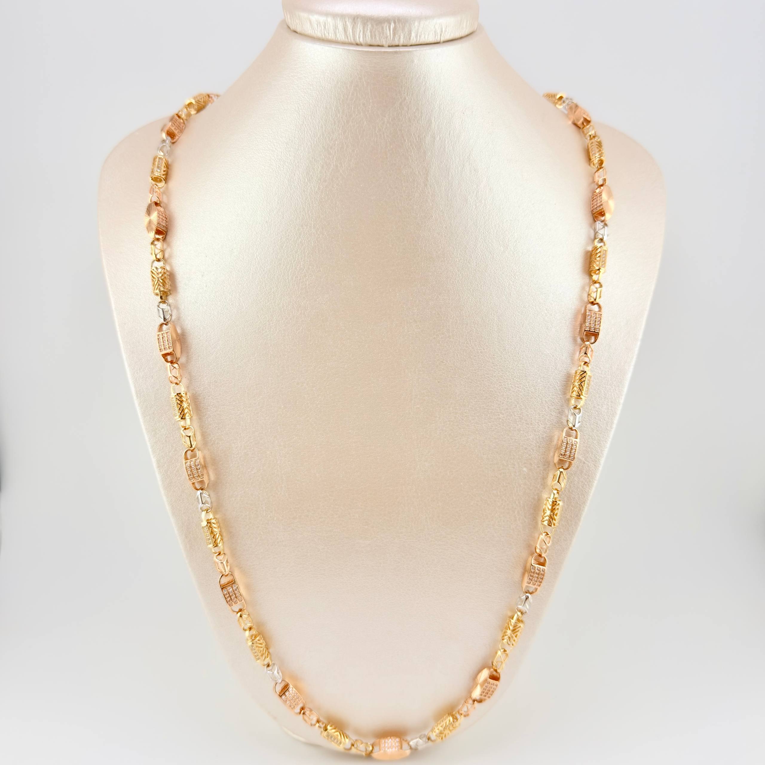 Cadena Rustico Cilindro Rectangular Diamantada 51.7g / 27 3/4 in / 5.5mm Tres Oros 18K