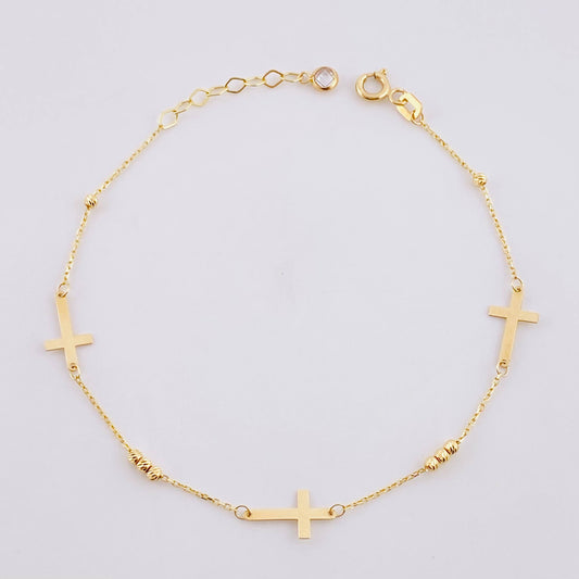 Pulso Aro Seguido Cruz Lisa 1.3g / 7 3/4 in / 0.6mm Oro Amarillo 18K