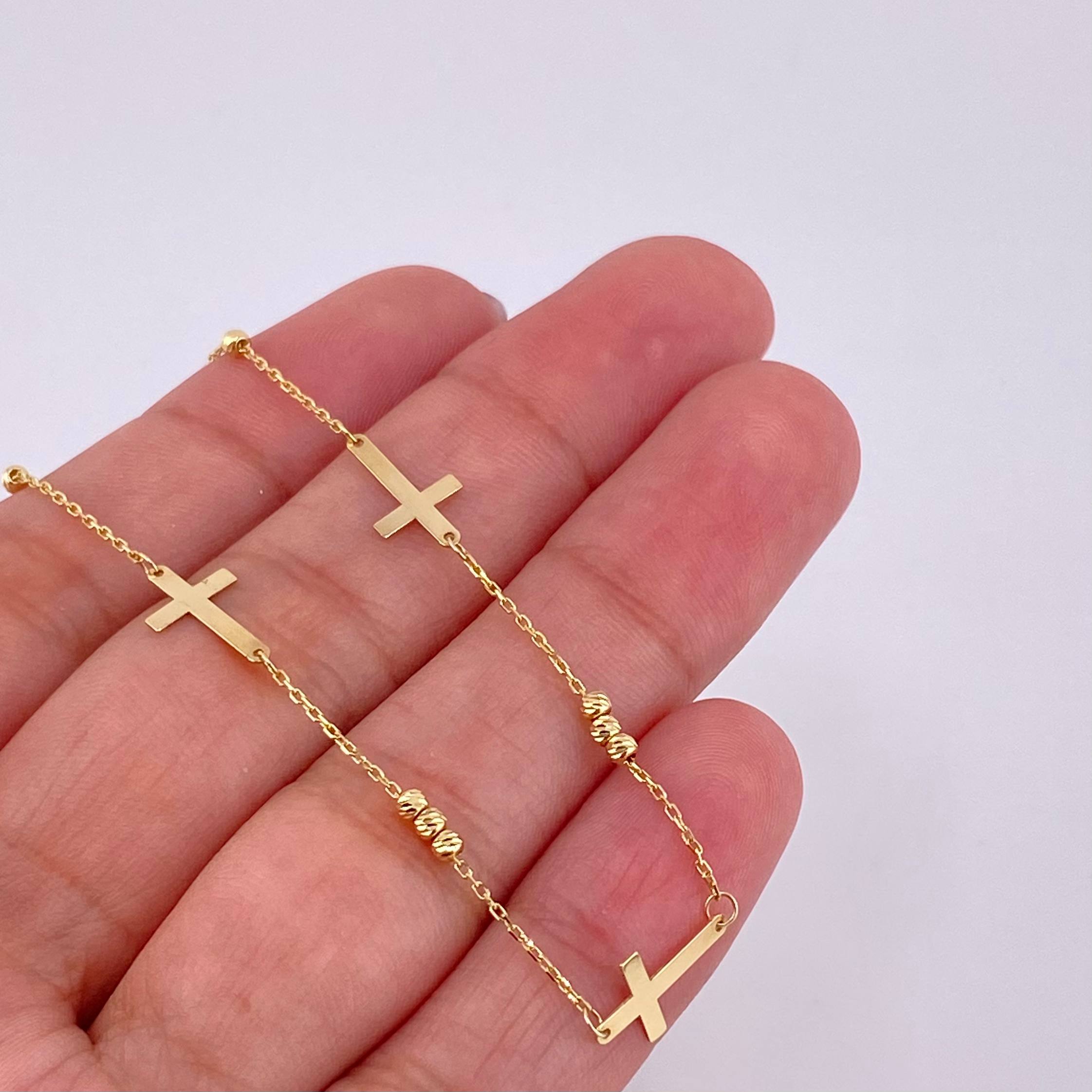 Classic Link Bracelet Cross Plain 1.3g / 7 3/4 in / 0.6mm 18K Yellow Gold