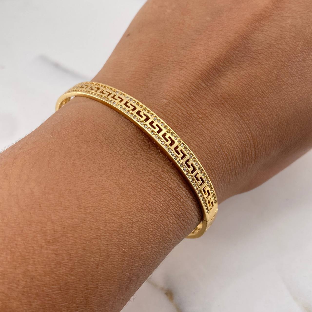 Bracelet Tribal Hoop 13.75gr / 20cm / White Zircons 18K Yellow Gold &