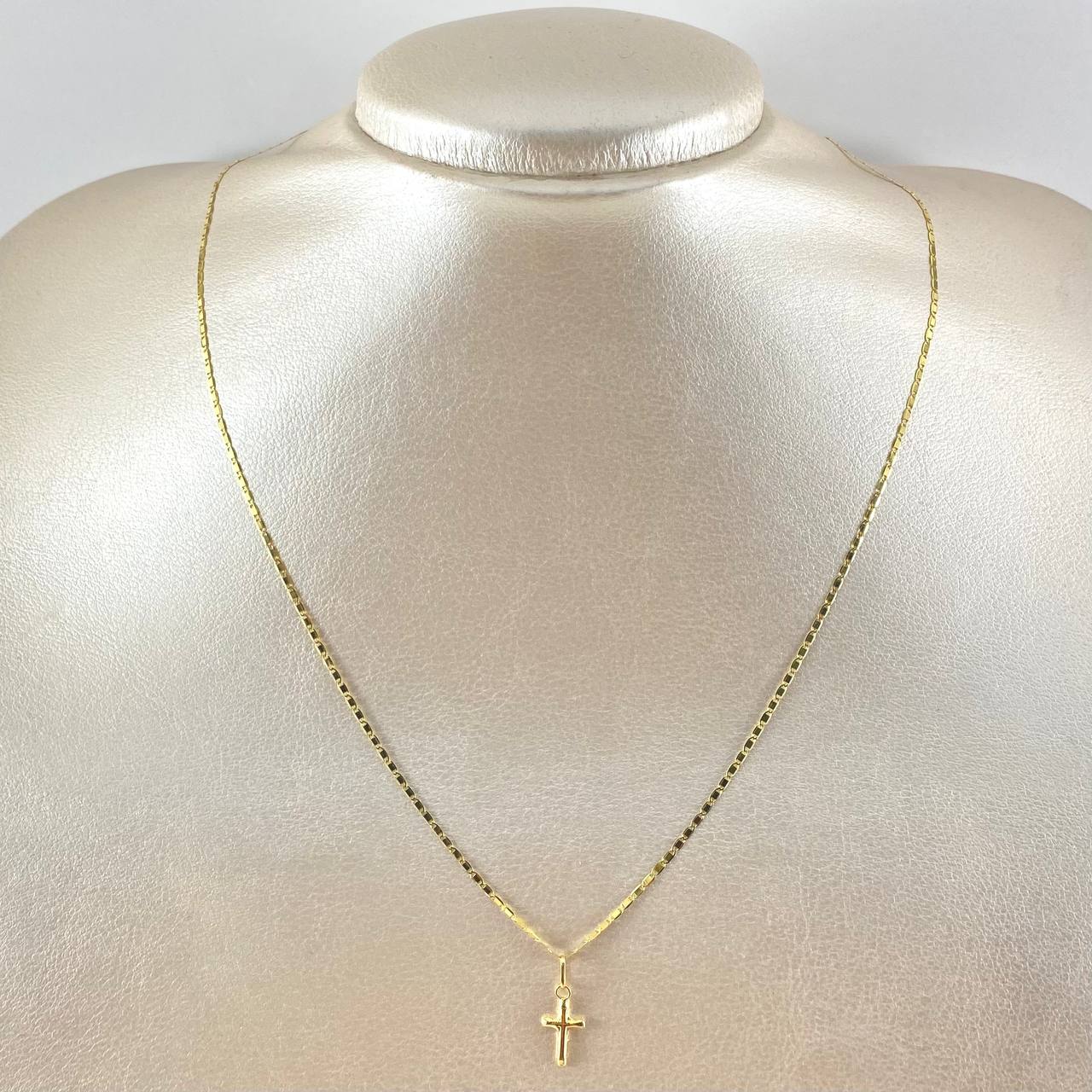 Set Cadena y Dije Plana + Cruz Lisa 1.5gr / Oro Amarillo 18K