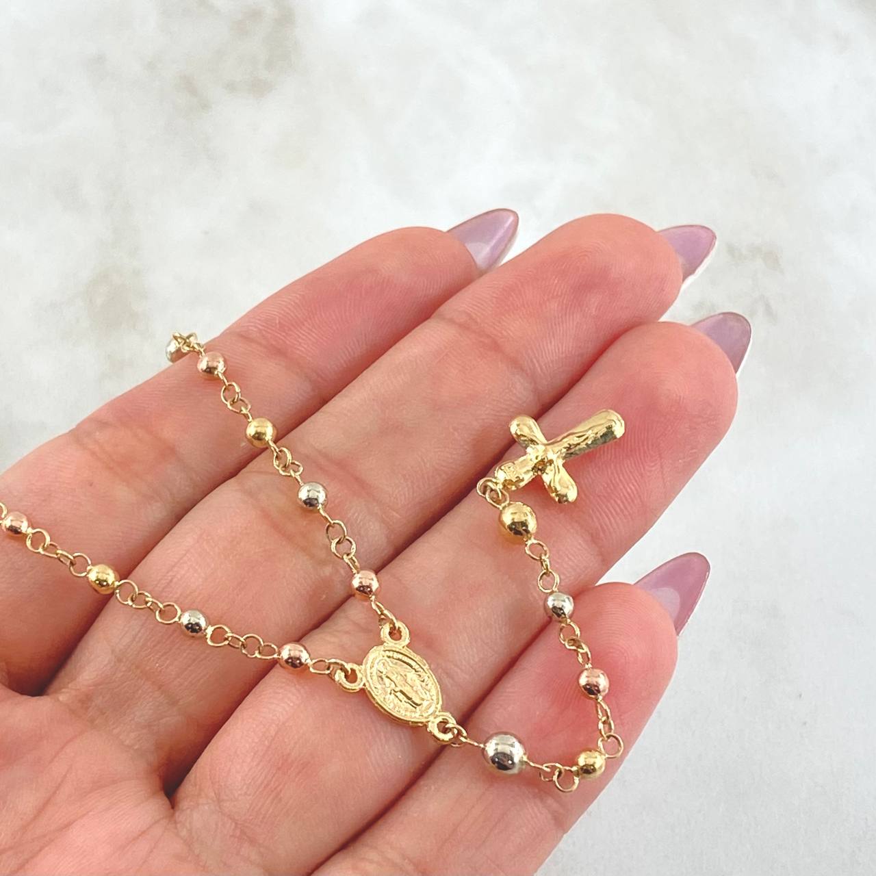 Rosario Virgen Milagrosa 5.8gr / 19 3/4 in / 3mm - 4mm Tres Oros 18K