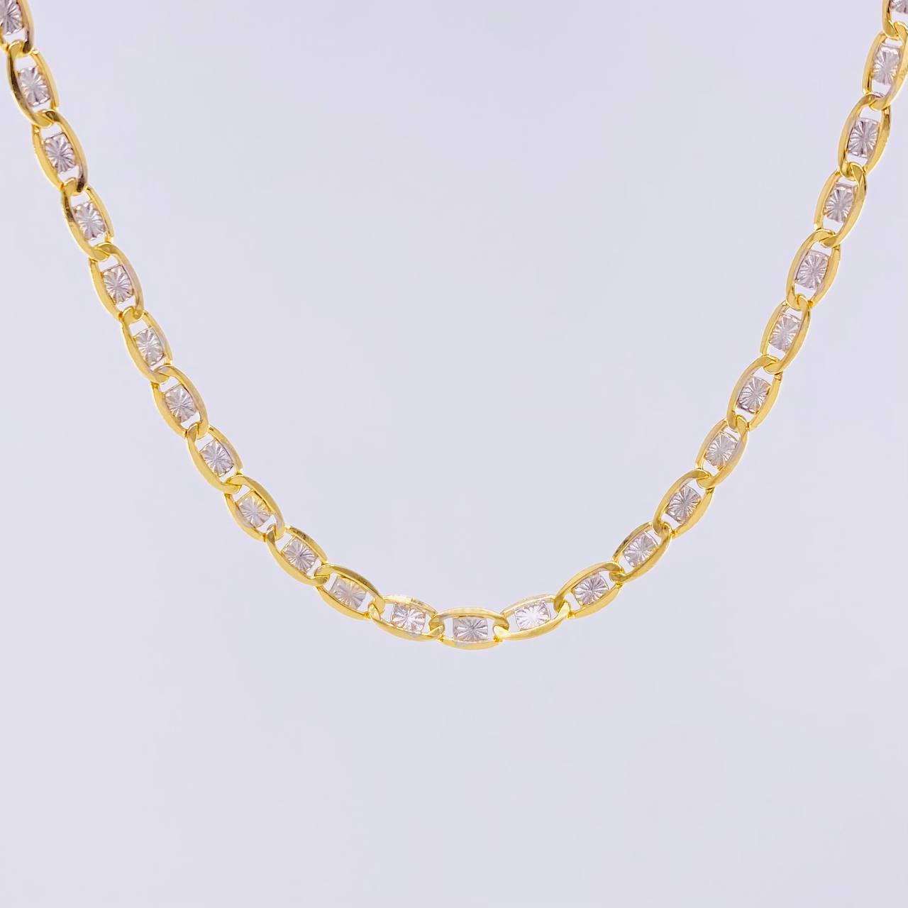 Cadena Plana Diamantada 4.3 g / 23 3/4 in / 2.9 mm Dos Oros Amarillo Blanco 18K