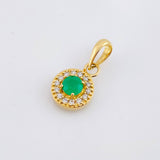 Circular Set Stud Earrings + Pendant Diamonds 37pts Emeralds 84pts 4.2gr / 1/2 in / 8mm 18K Yellow Gold ©