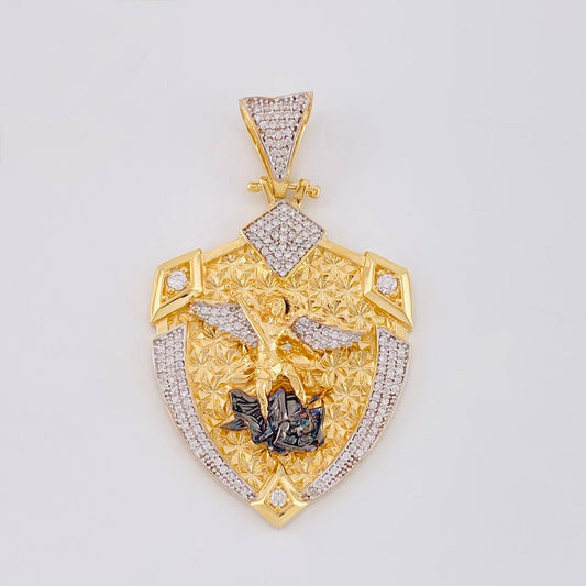 Dije Escudo San Miguel Arcangel 16.2g / 2 1/4 in Dos Oros Amarillo Blanco 18K