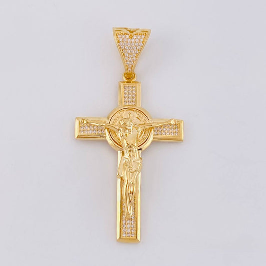 Dije Cruz Cristo San Benito 12g / 2 1/2 in Oro Amarillo 18K