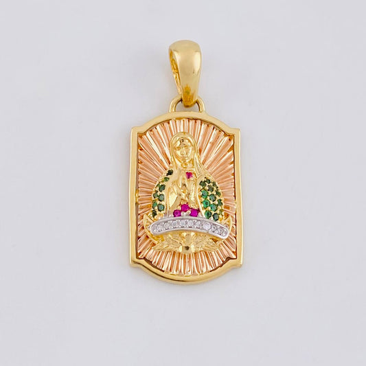 Pendant Plaque Virgin Guadalupe 6.3g / 1 1/4 in Three Golds 18K