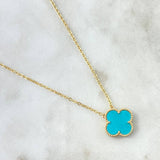 Cadena Aro Seguido Trébol VCyA 3.65gr / 45cm / 1.5mm Punteado Cuarzo Azul Celeste Mate Oro Amarillo  18K