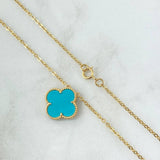 Cadena Aro Seguido Trébol VCyA 3.65gr / 45cm / 1.5mm Punteado Cuarzo Azul Celeste Mate Oro Amarillo  18K