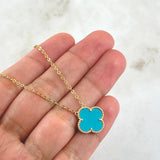 Cadena Aro Seguido Trébol VCyA 3.65gr / 45cm / 1.5mm Punteado Cuarzo Azul Celeste Mate Oro Amarillo  18K