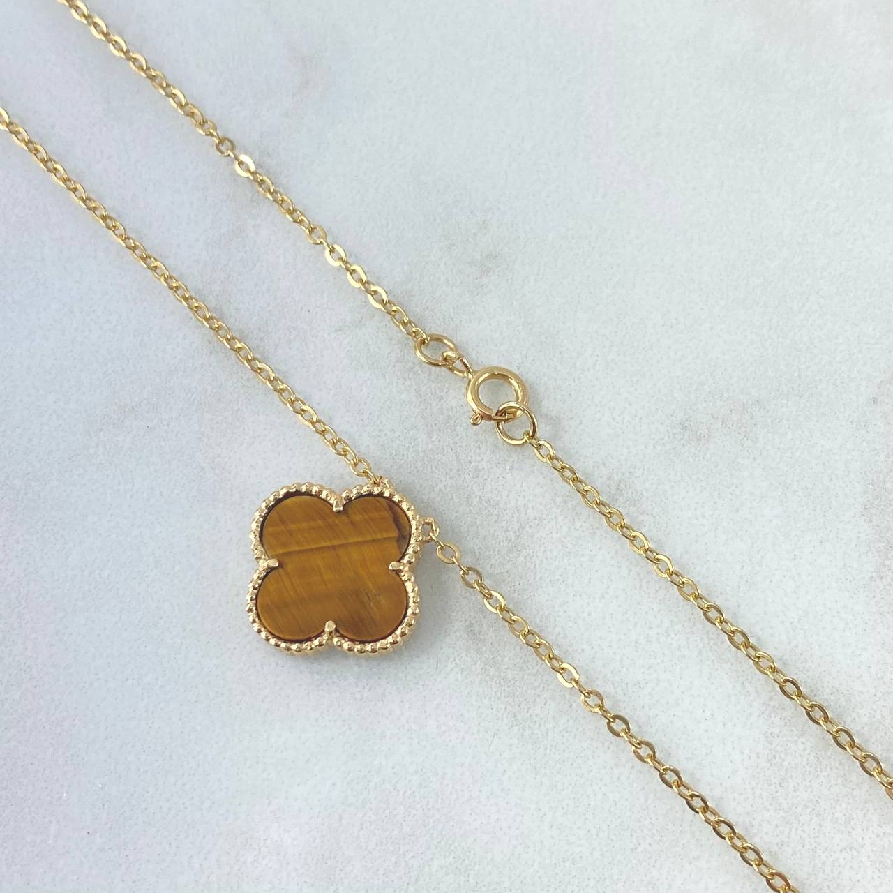 Cadena Aro Seguido Treból VCyA 4.05gr / 50cm / 1.5mm Ojo De Tigre Punteado Oro Amarillo  18K