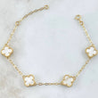 Classic Link Bracelet VCyA Gradual Clover 5.55gr / 16cm-19cm / 1.9mm White Mother-of-Pearl Dotted Yellow Gold 18K *