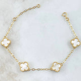 Classic Link Bracelet VCyA Gradual Clover 5.55gr / 16cm-19cm / 1.9mm White Mother-of-Pearl Dotted Yellow Gold 18K *