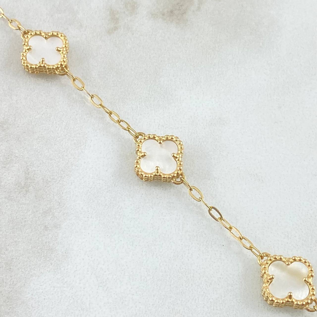 Classic Link Bracelet VCyA Gradual Clover 5.55gr / 16cm-19cm / 1.9mm White Mother-of-Pearl Dotted Yellow Gold 18K *