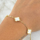 Classic Link Bracelet VCyA Gradual Clover 5.55gr / 16cm-19cm / 1.9mm White Mother-of-Pearl Dotted Yellow Gold 18K *