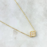 Classic Link Chain Trébol VCyA 6.95gr / 45cm / 1.5mm Dotted White Zirconia 18K Yellow Gold