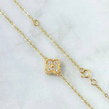 Classic Link Chain Trébol VCyA 6.95gr / 45cm / 1.5mm Dotted White Zirconia 18K Yellow Gold
