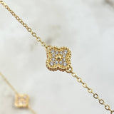 Classic Link Chain Trébol VCyA 6.95gr / 45cm / 1.5mm Dotted White Zirconia 18K Yellow Gold