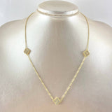 Classic Link Chain Trébol VCyA 6.95gr / 45cm / 1.5mm Dotted White Zirconia 18K Yellow Gold