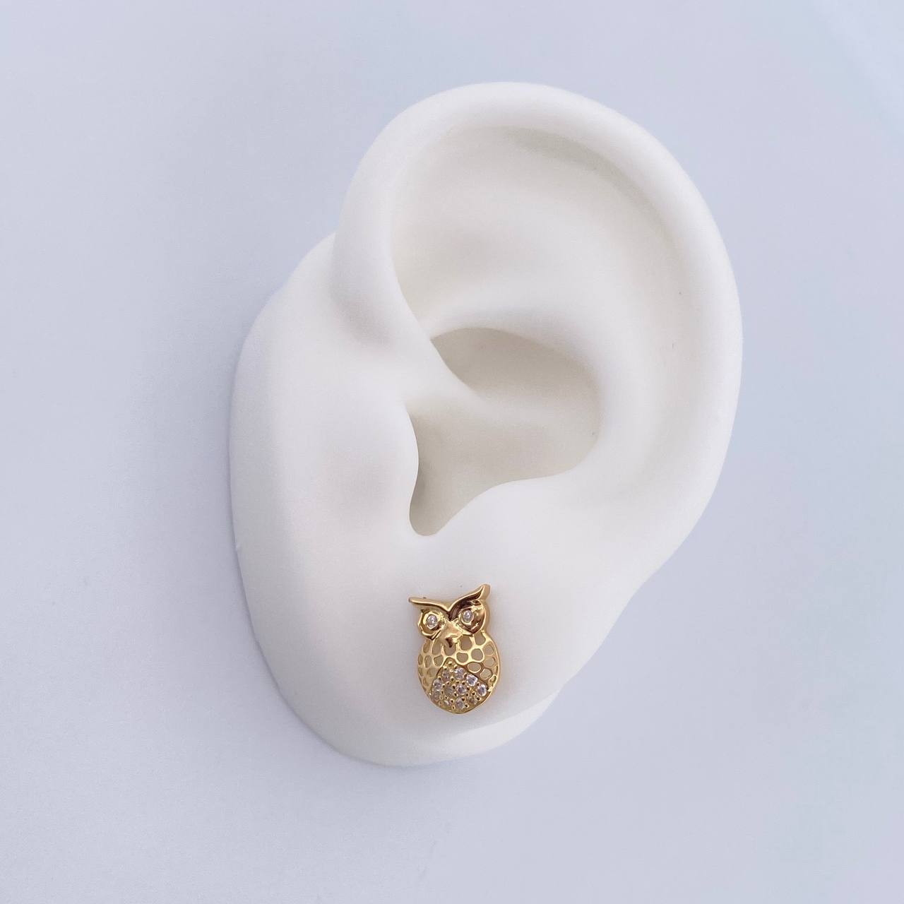 Topos Buho 1.65gr / Circones Blancos Oro Amarillo 18K &