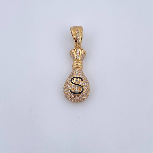 Pendant Money Bag 4.3gr / 3cm / White Zircons 18K Yellow Gold &