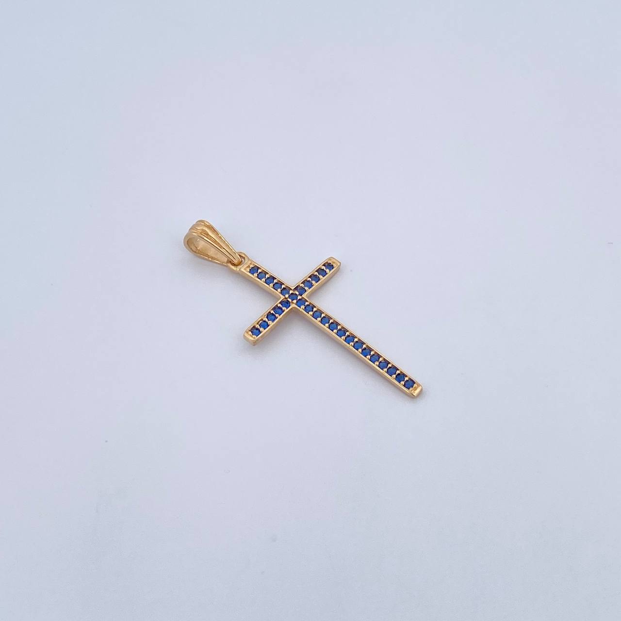 Dije Cruz 1.05gr / 3.4cm / Circones Azules Oro Amarillo 18K &