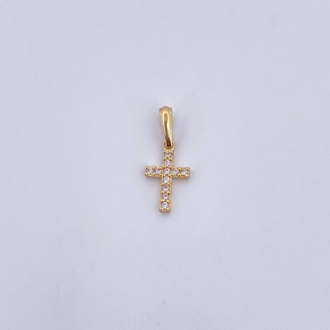 Pendant Cross 0.75gr / 1.9cm / White Zircons 18K Yellow Gold &